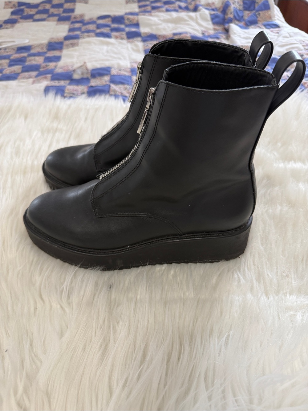 H&M Black Front-Zip Faux Leather Ankle Boots size 8